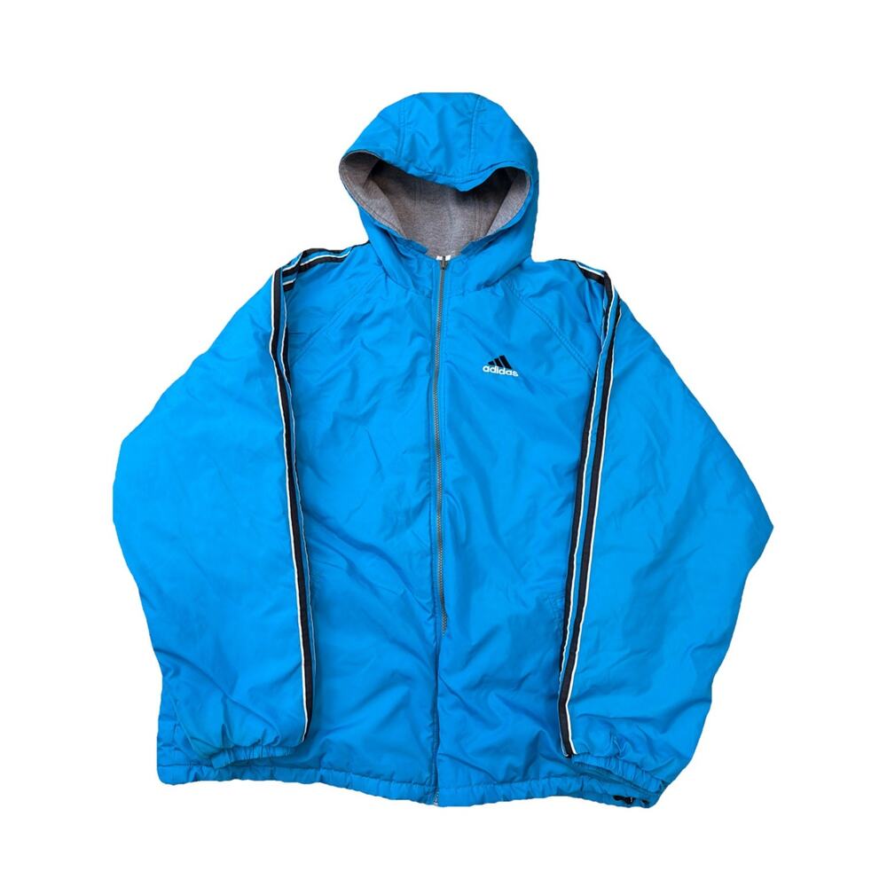 Vtg Adidas Reversible Aqua/Gray Hooded Jacket‎ Sz Large Retro Windbreaker Y2K